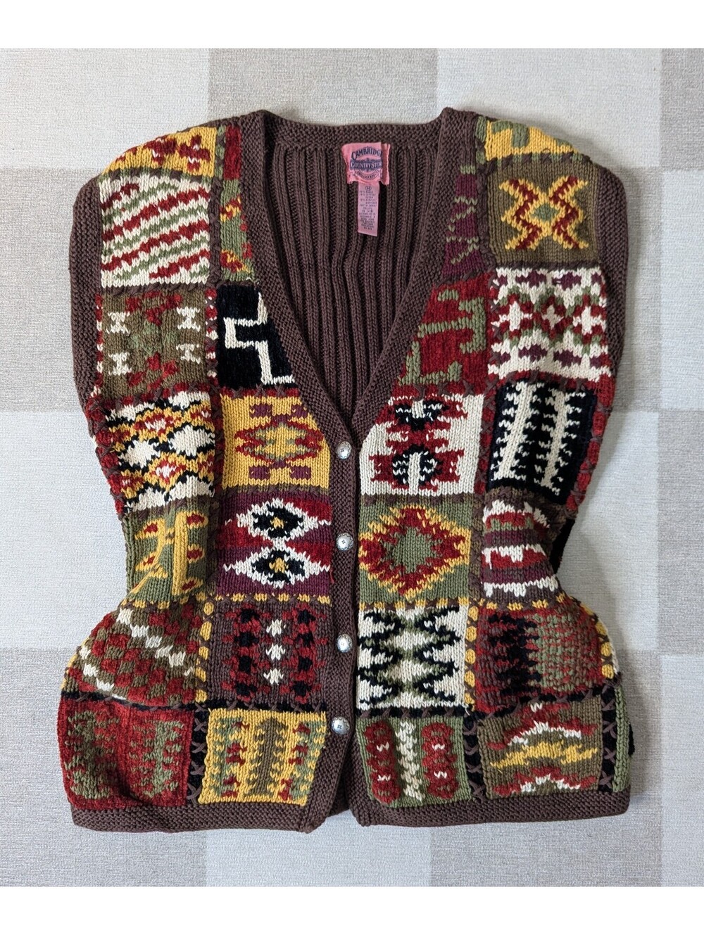 Vintage chunky knit oversized tapestry sweater vest